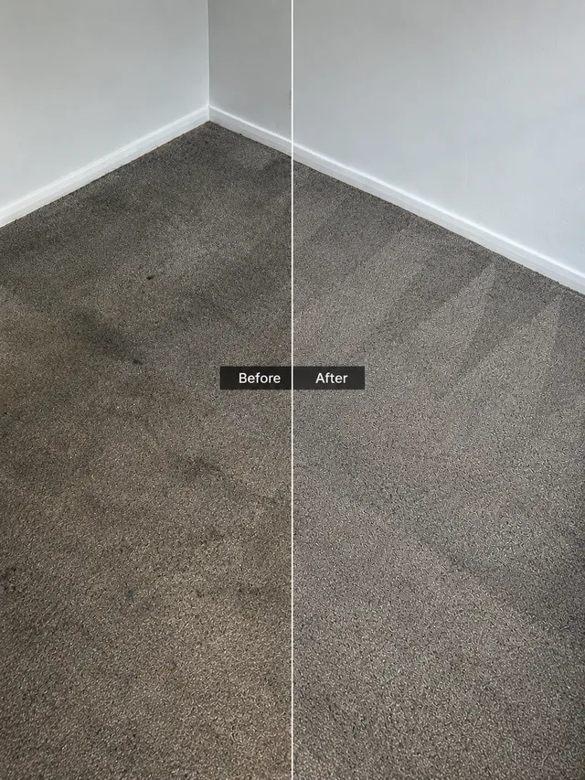 Before and after photo of a room carpet